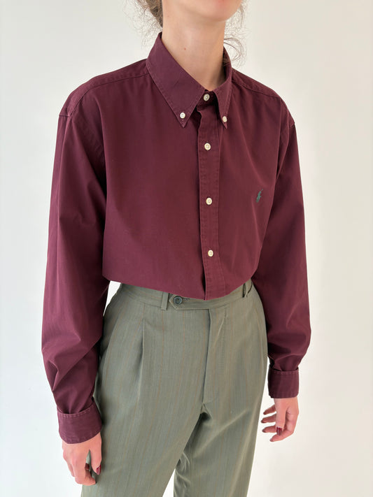 Cămașa Ralph Lauren burgundy în croi oversized din bumbac gros