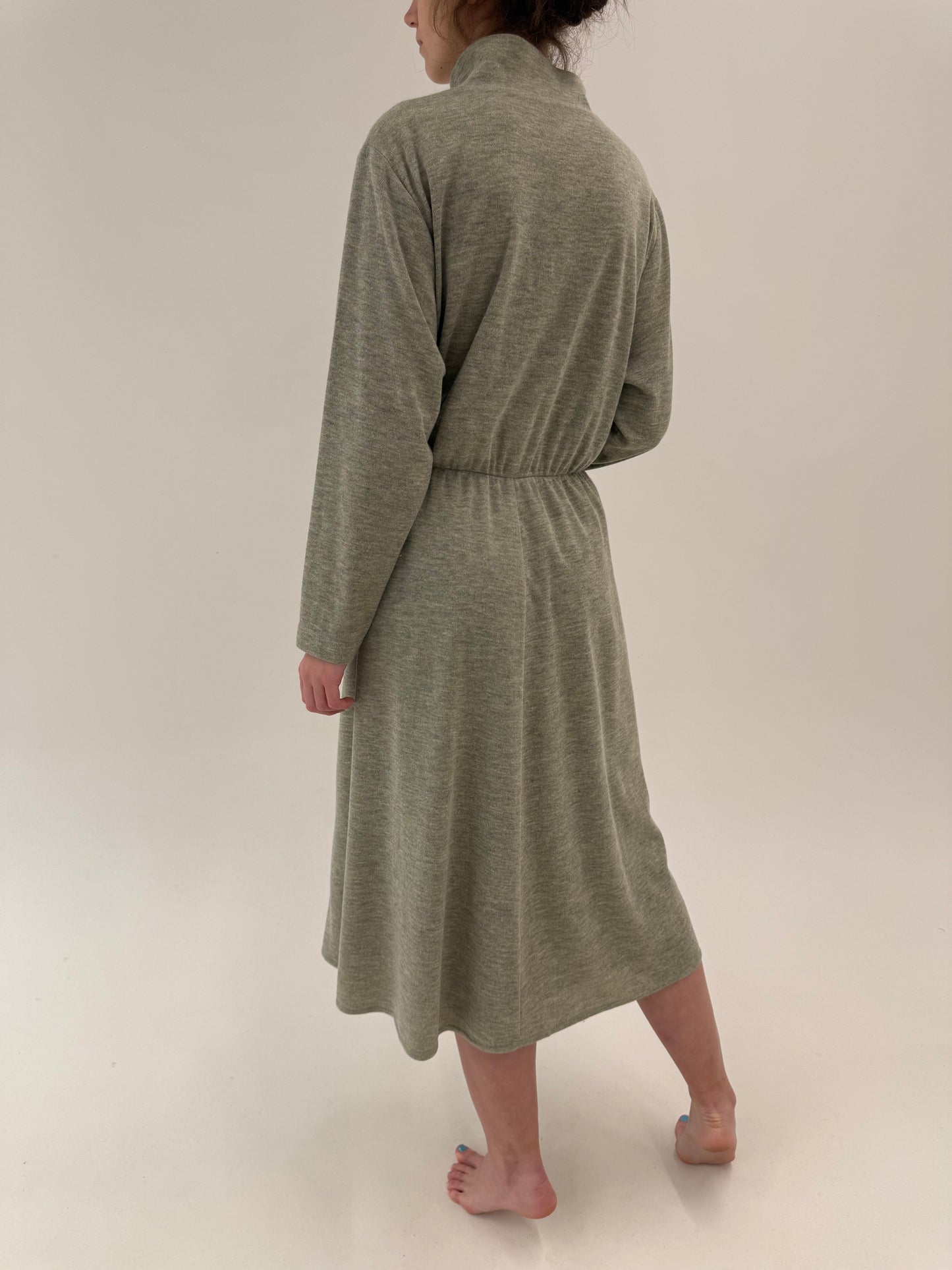 Rochie old vintage anii 80 din tricot de lana extrafina Sage green și camel