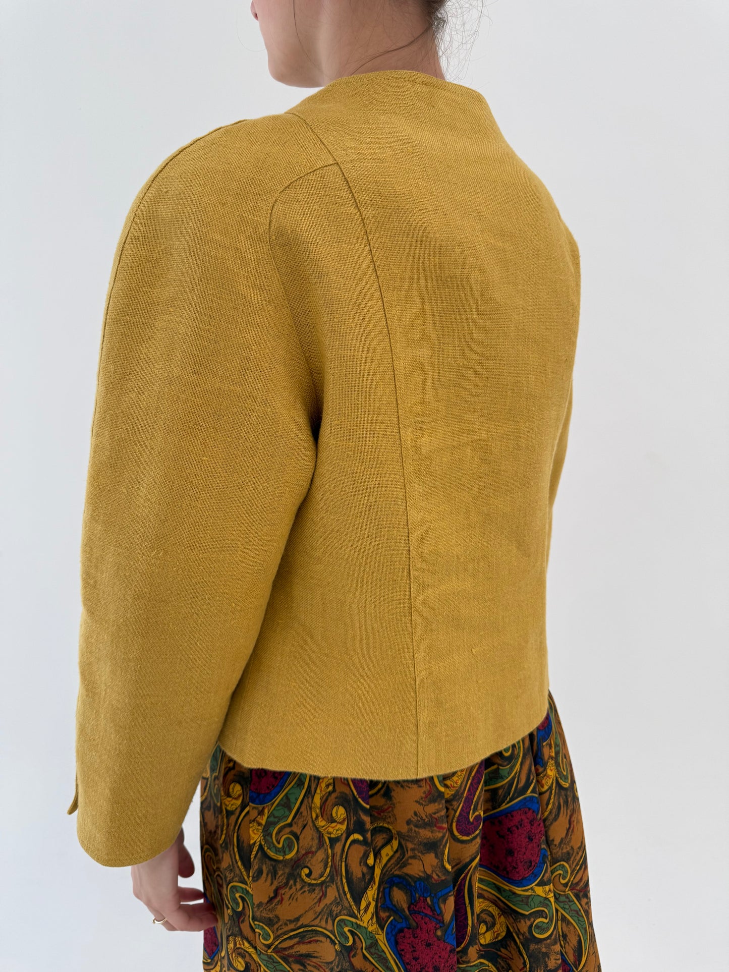 Sacou vintage din pânză de in în croi retro modern mustard yellow