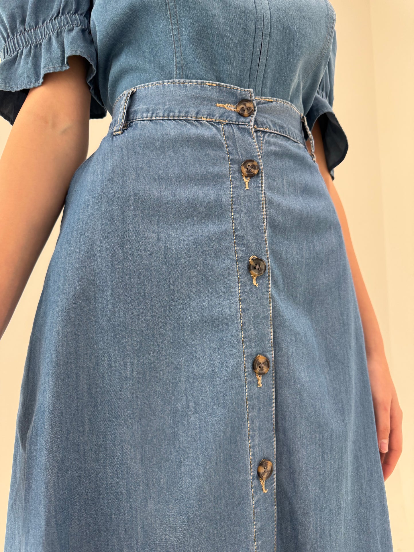 Fustă maxi din jeans moale cu talie ultra înaltă elastică și buzunare