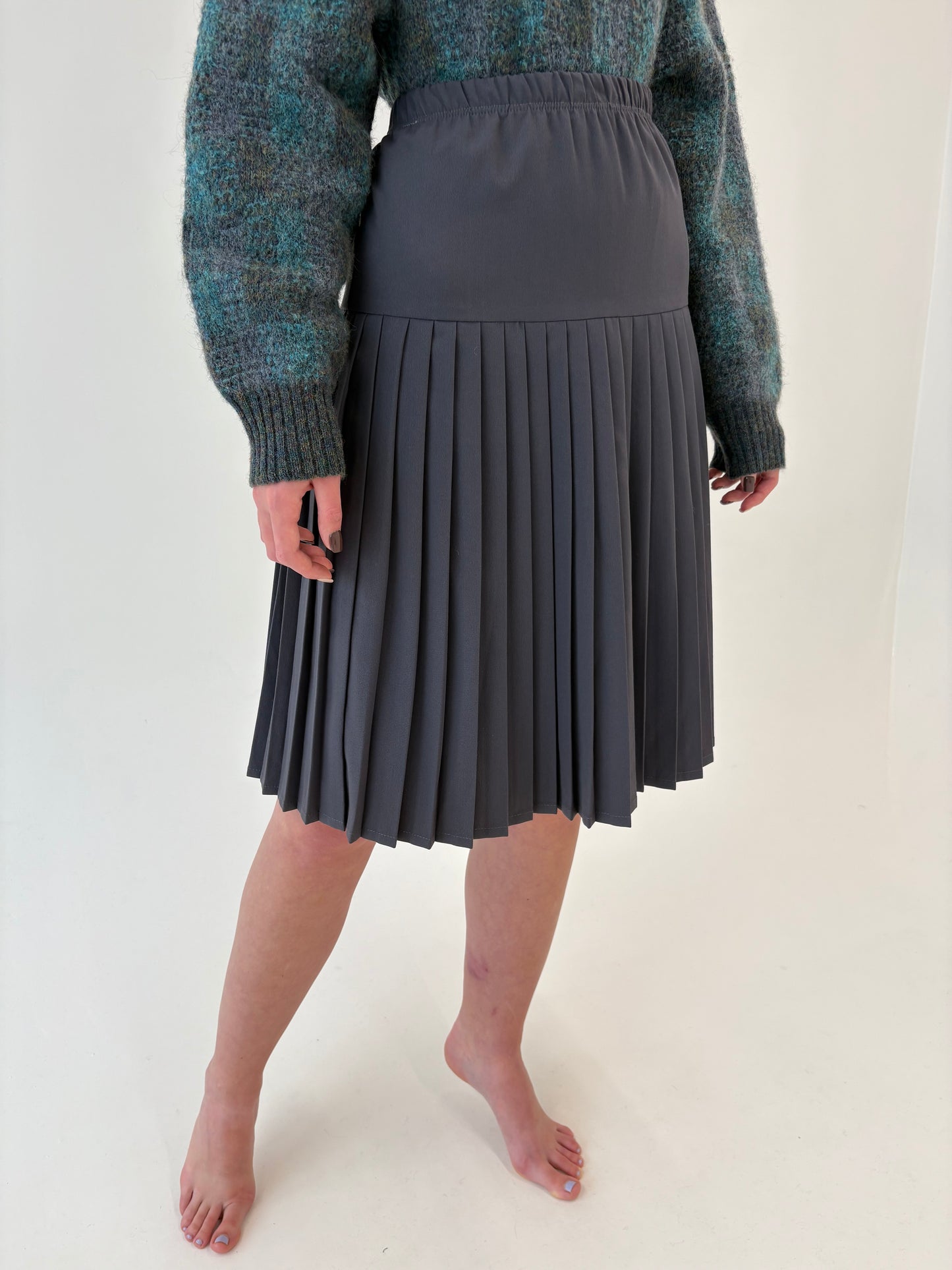 Fustă vintage plisată steel gray din mix de lana extrafina
