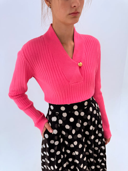 Pulover Ralph Lauren Barbie pink din bumbac ribbed