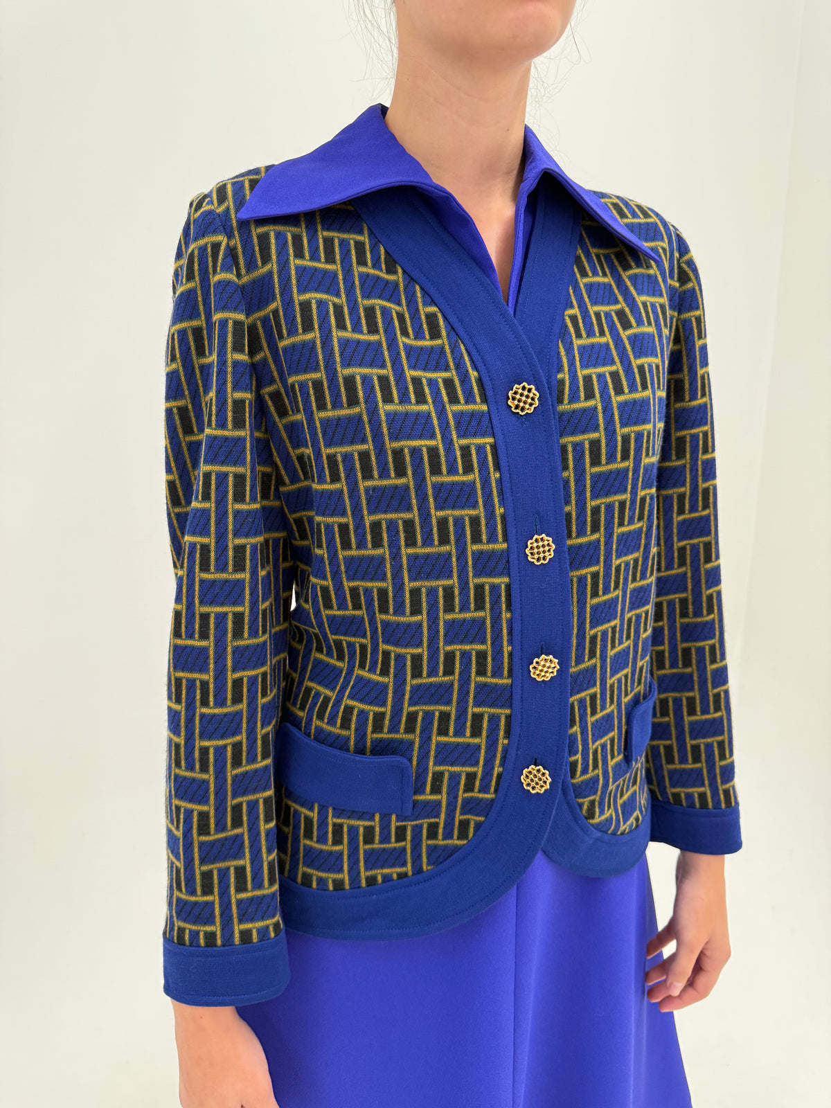 Sacou vintage italian de designer din tricot dens cu ținuta de lana extrafina