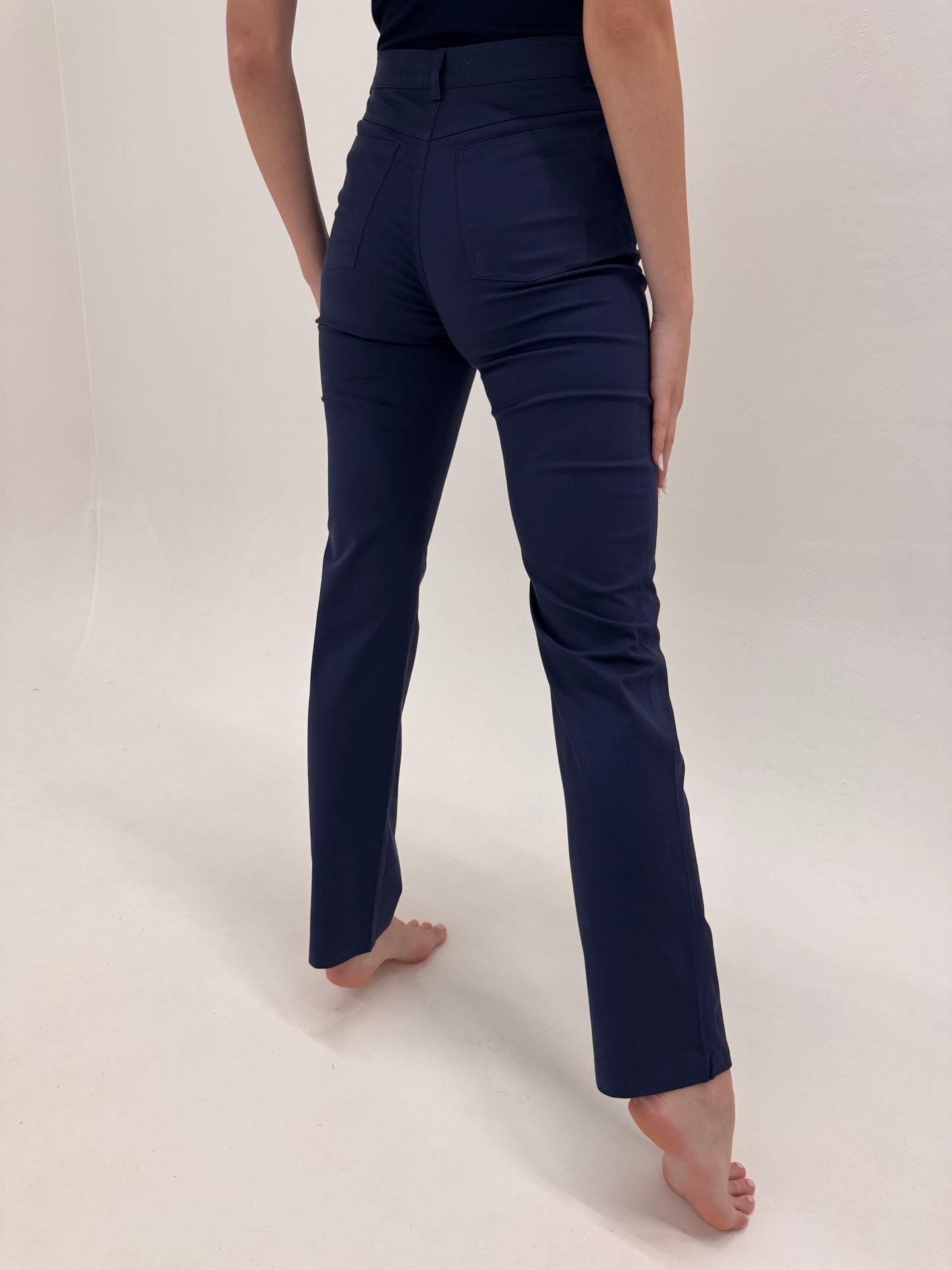 Pantaloni Navy tall Marella by Max Mara din bumbac în croi clasic