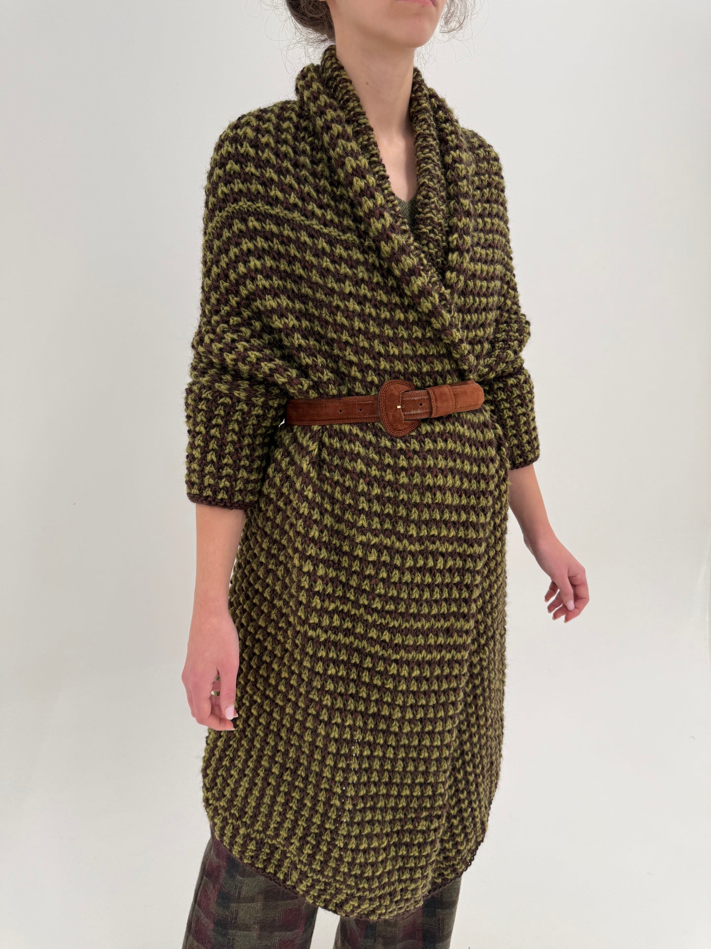 Cardigan maxi chuncky knit în croi oversized 70% lana extrafina