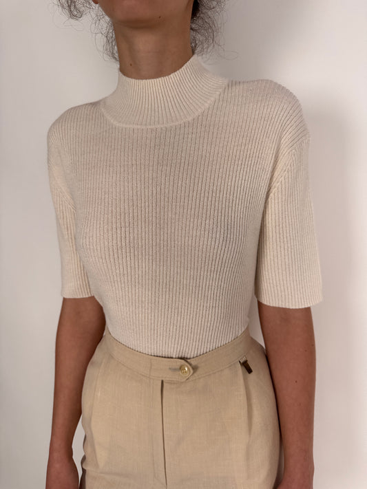 Top ribbed butter white din jerse de bumbac