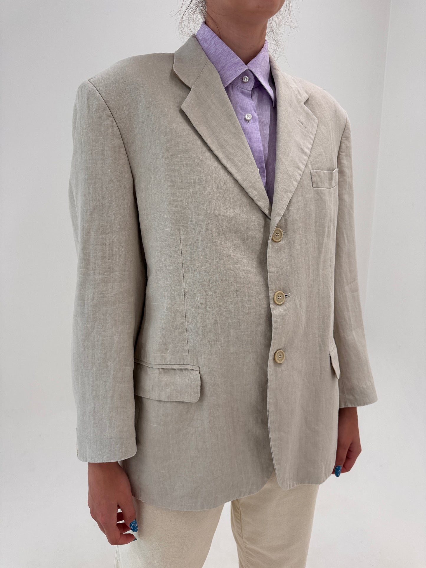 Sacou nude de brand premium italian sartorial în croi actual din panza de in