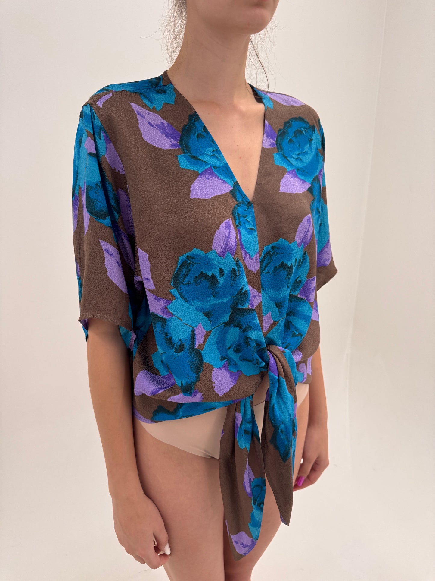 Top luxury de brand plus size Marina Rinaldi din mătase naturală texturată