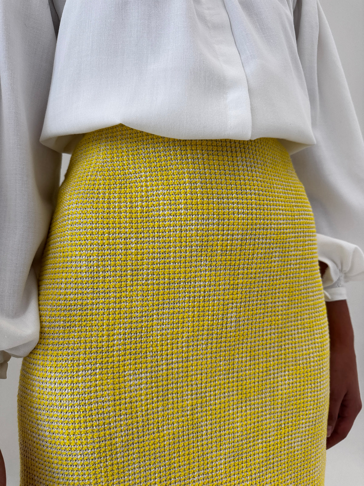 Fustă Max Mara din tweed de bumbac light yellow in croi clasic