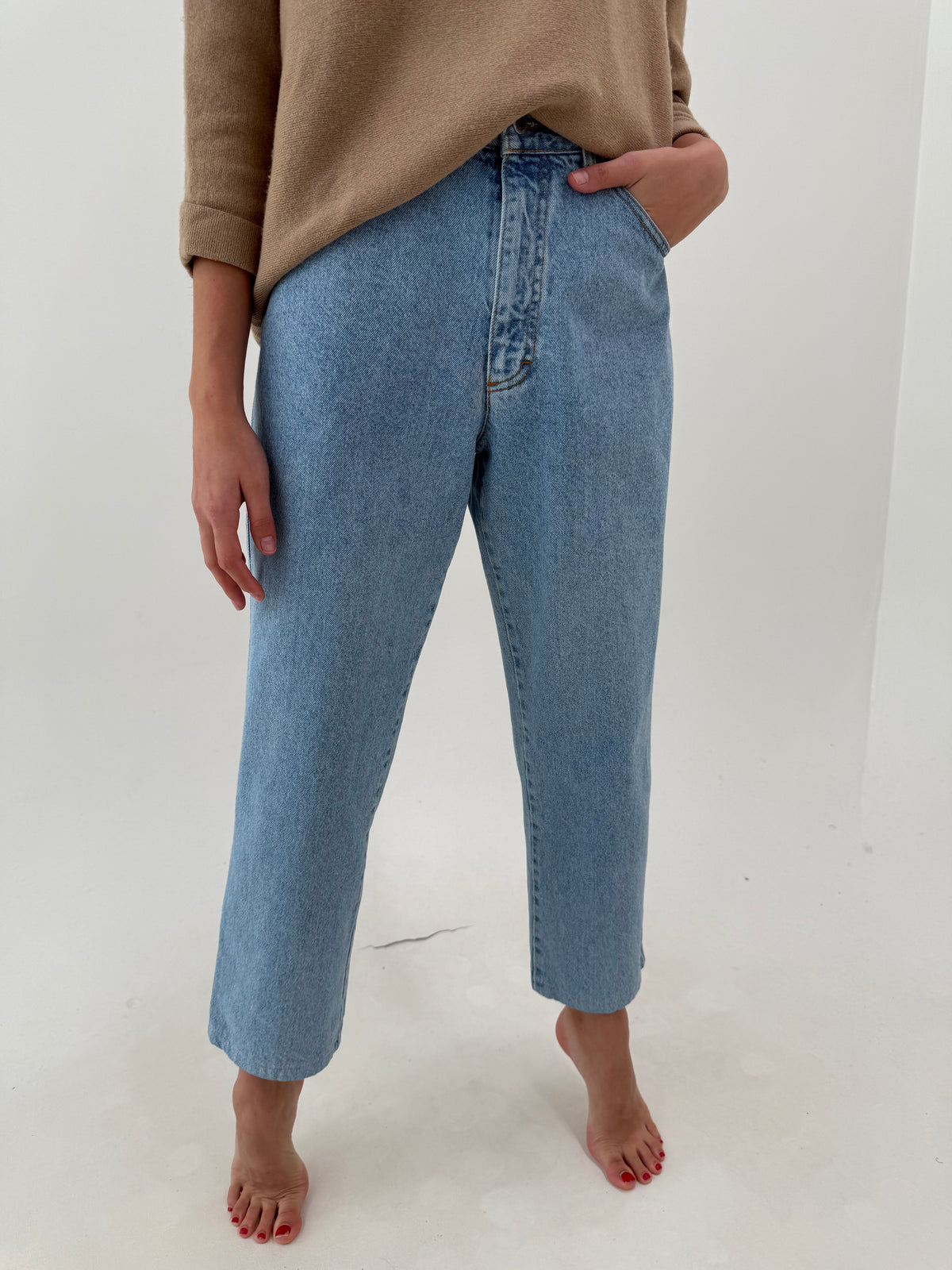 Jeans vintage italinesti high end excepționali cu talie ultra înaltă din jeans gros