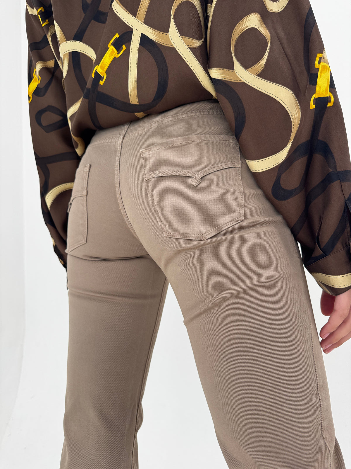 Pantaloni Trussardi camel din bumbac plin ușor modelator straight leg tall