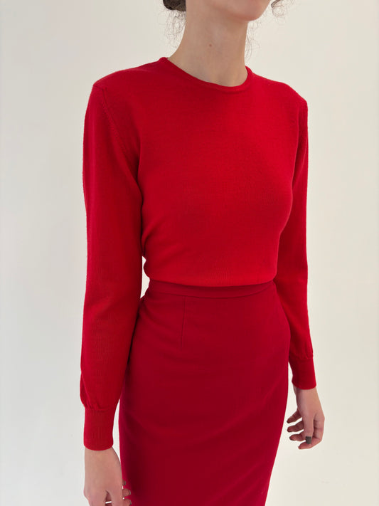Pulover italian cherry red din lana merino extrafina de gramaj mare
