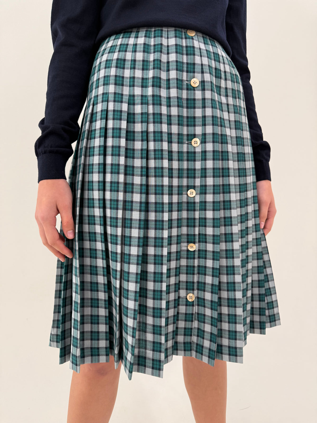 Fustă Marella by Max Mara vintage plisată din lana extrafina în carouri midi