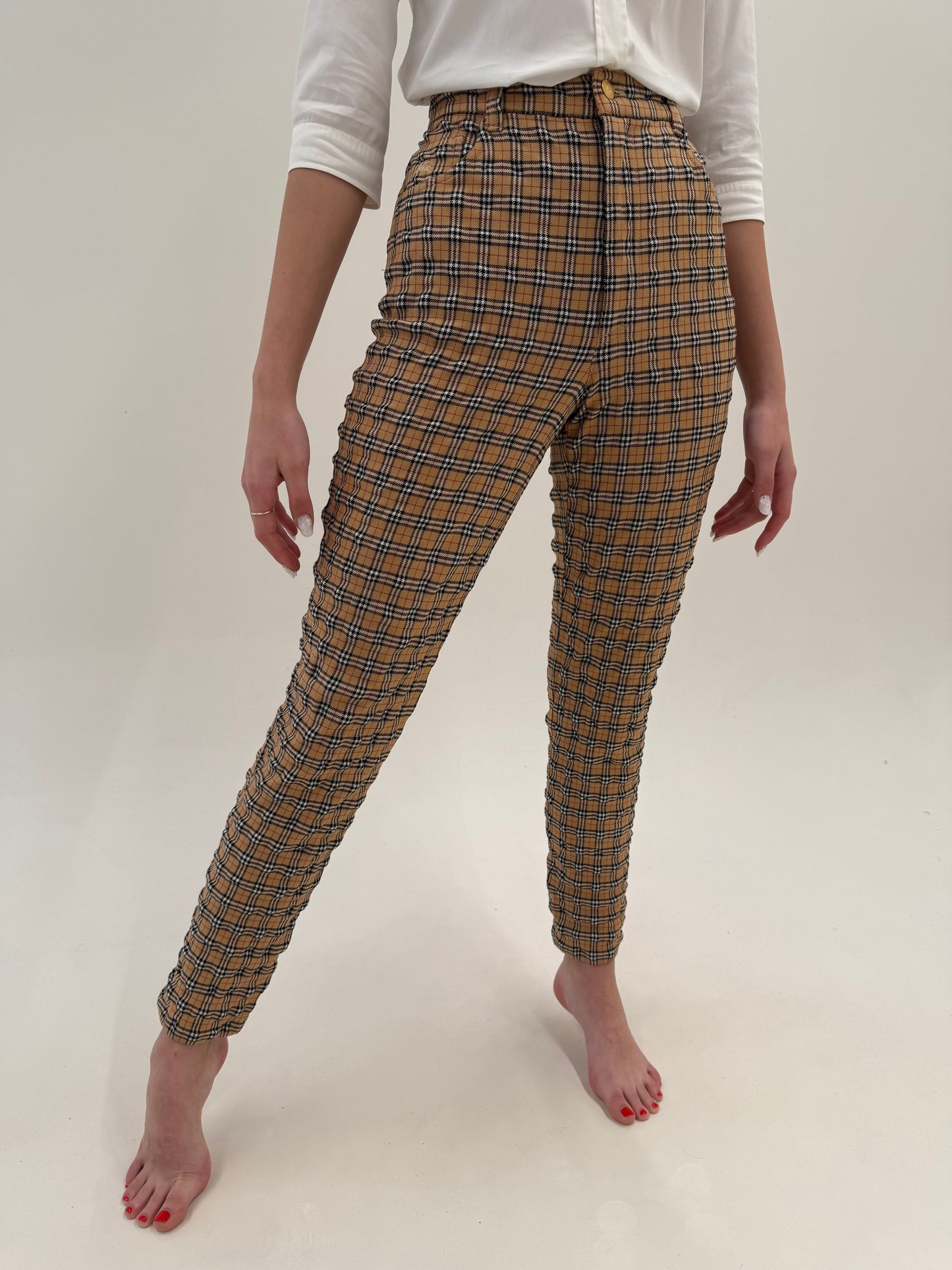 Pantaloni Burberry integral cu printul specific ușor gofrați modelatori