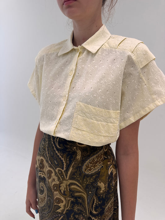 Cămașa vintage în croi retro modern din bumbac luxury integral cu broderie anglaise
