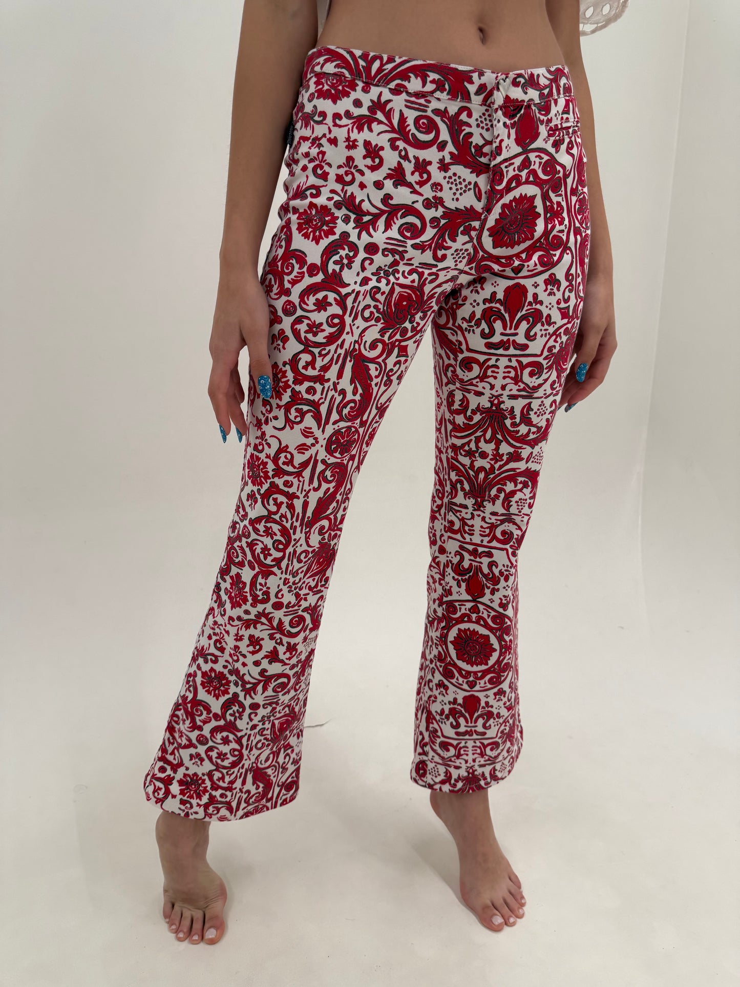 Pantaloni evazați Moschino ultra confort modelatori din bumbcav cu print burgundy