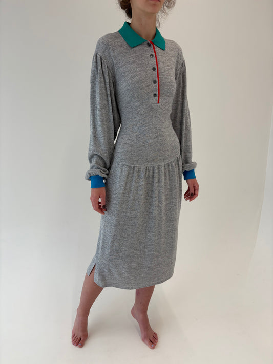 Rochie vintage maxi din jerse cu influențe casual cu buzunare