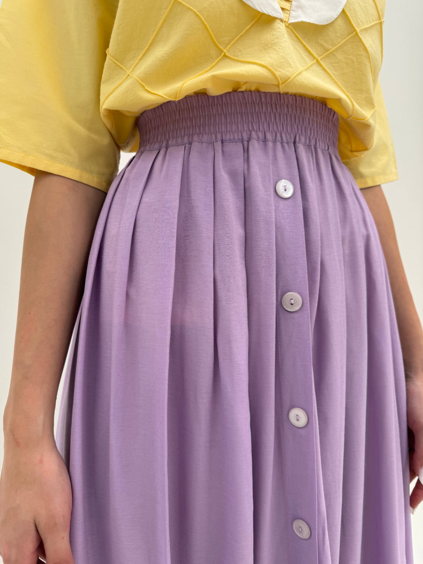 Fustă vintage maxi lavandă cu talie ultra înaltă marcată elastică