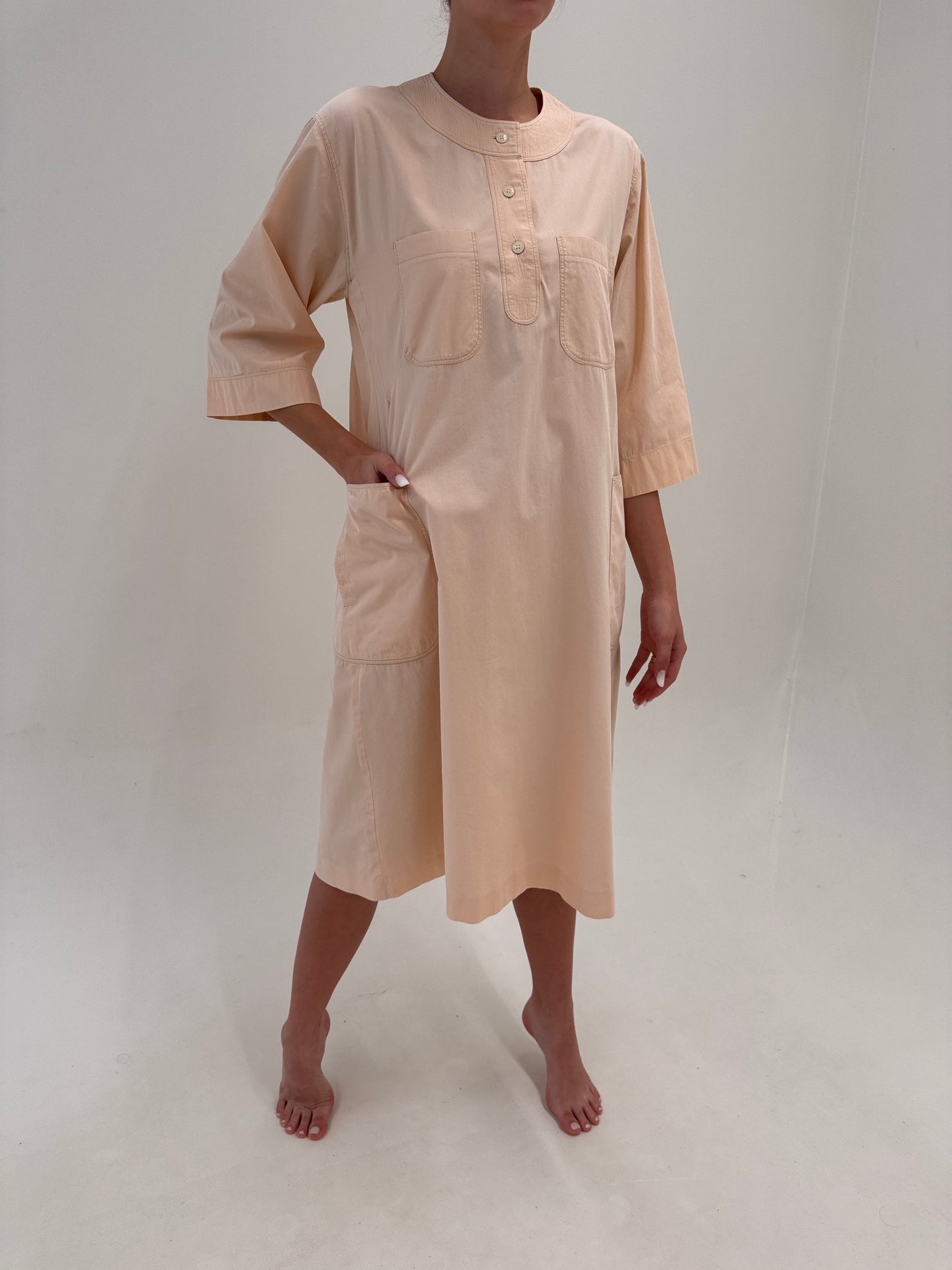 Rochie vintage de brand luxury Cacharel on stil kaftan din poplin de bumbac
