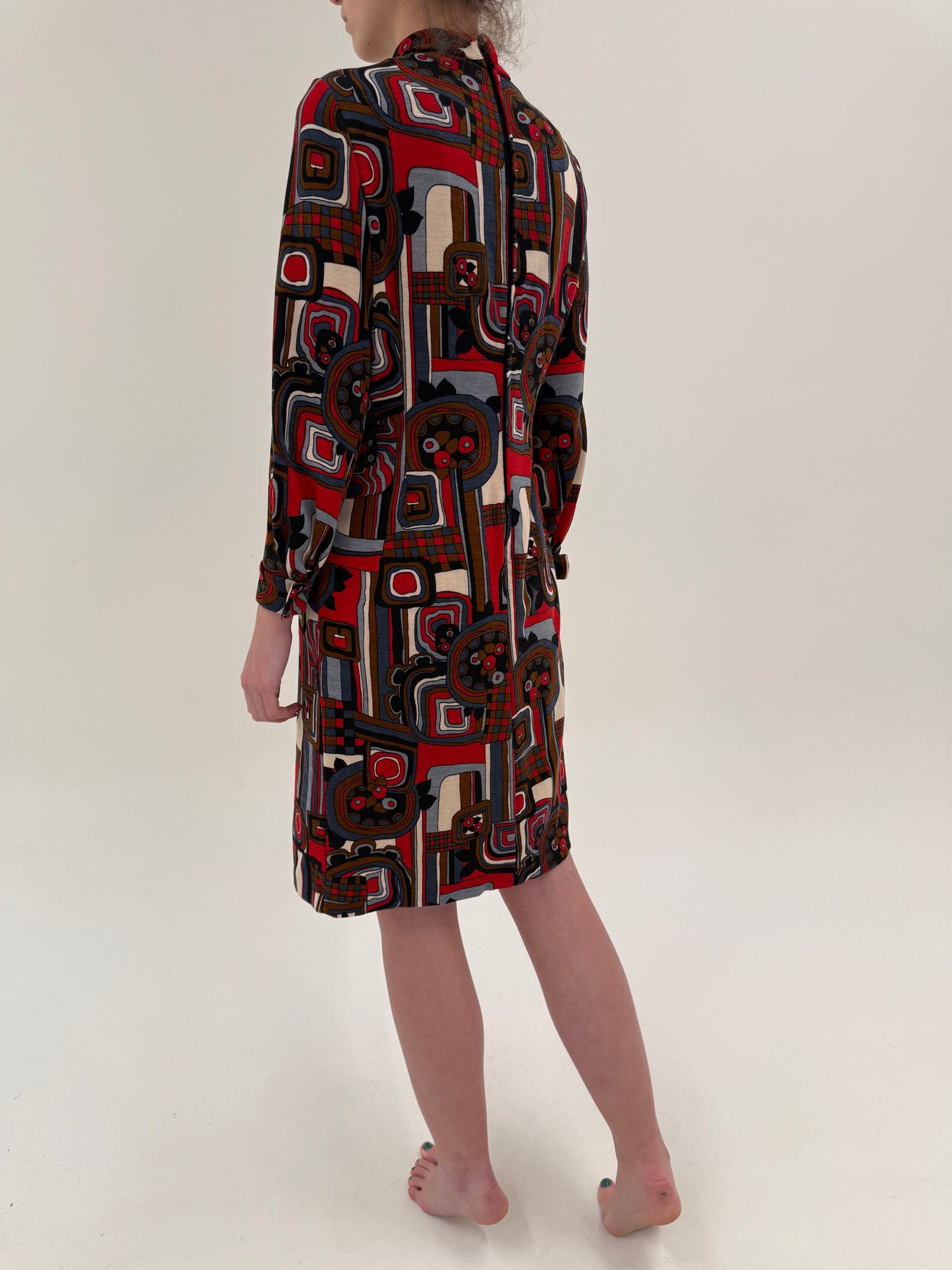 Rochie Mod Old vintage ani 60 târzii din lana extrafina cu print pop Art