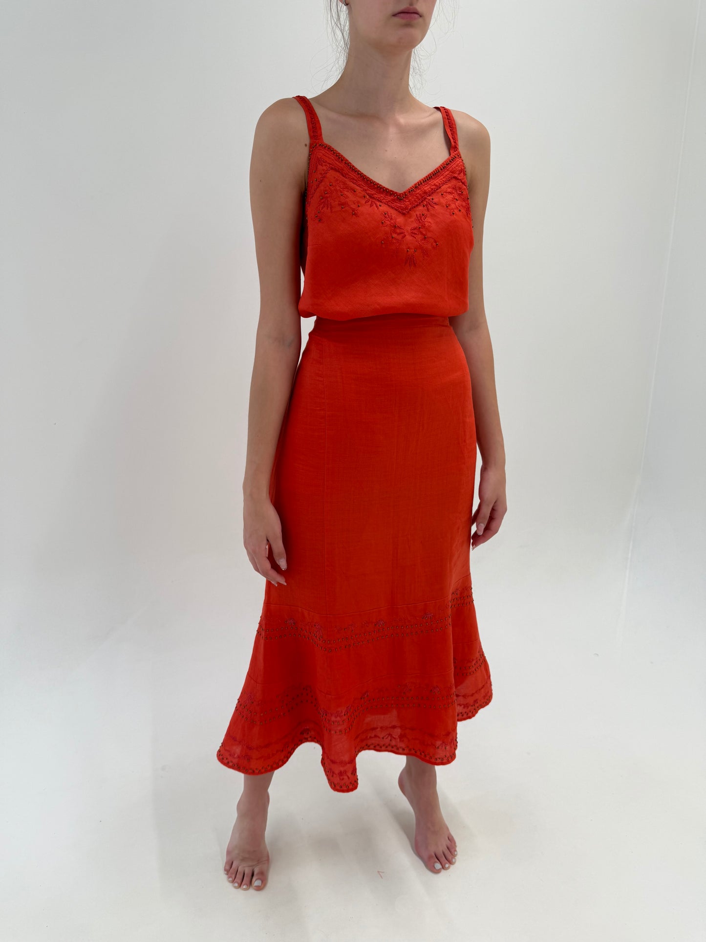 Deux piece de brand luxury italian plus size Elena Miro fire orange din in