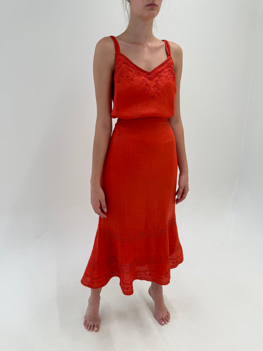 Deux piece de brand luxury italian plus size Elena Miro fire orange din in