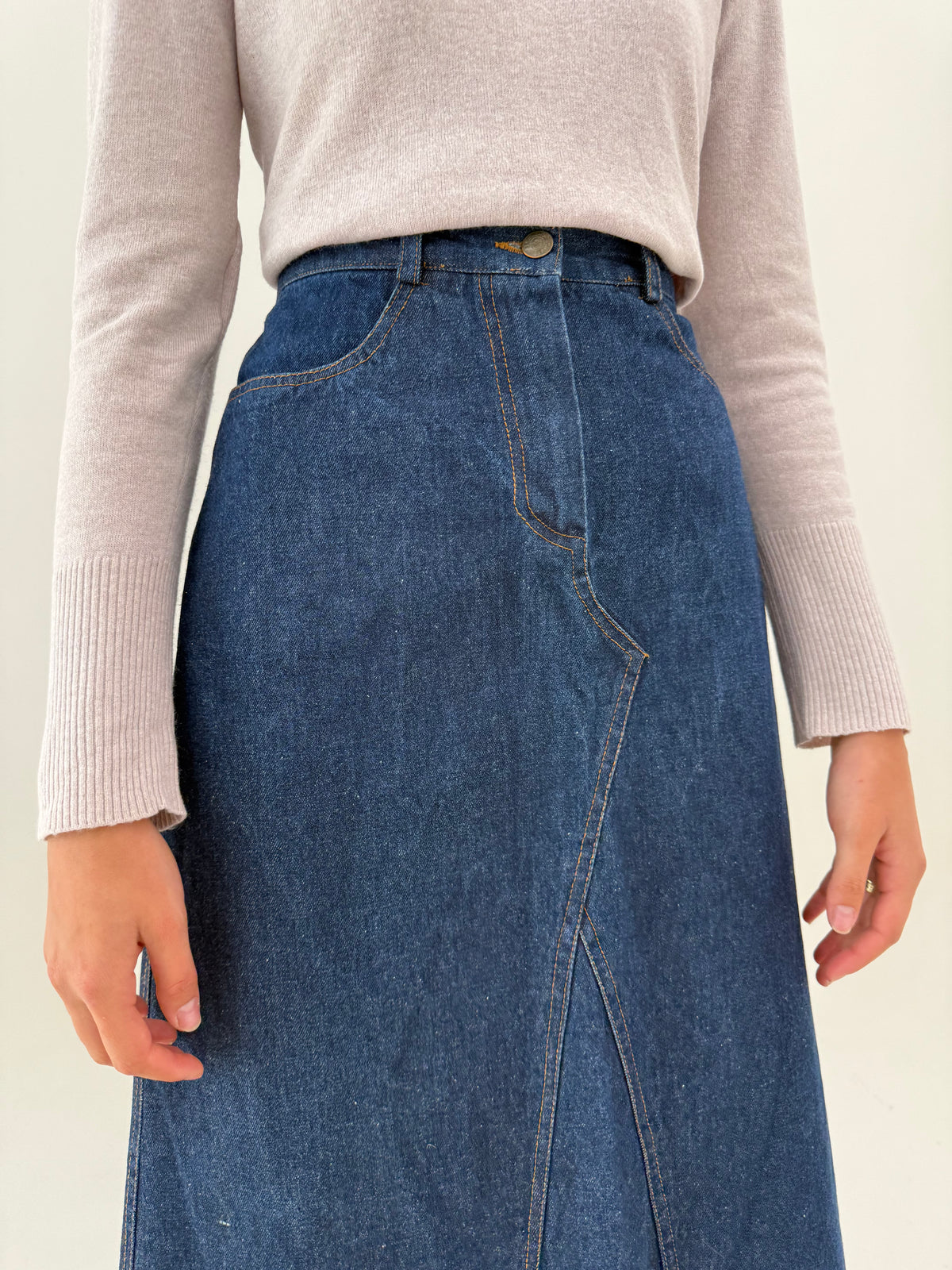 Fustă vintage maxi din jeans gros in croi A-line classic wash