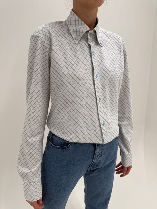 Cămașa luxury Rocco Barocco din bumbac gros basket weave în romburi baby blue