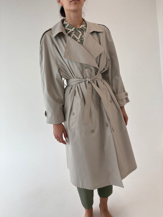 Trench vintage warm gray impermeabil cu talie marcată reglabilă