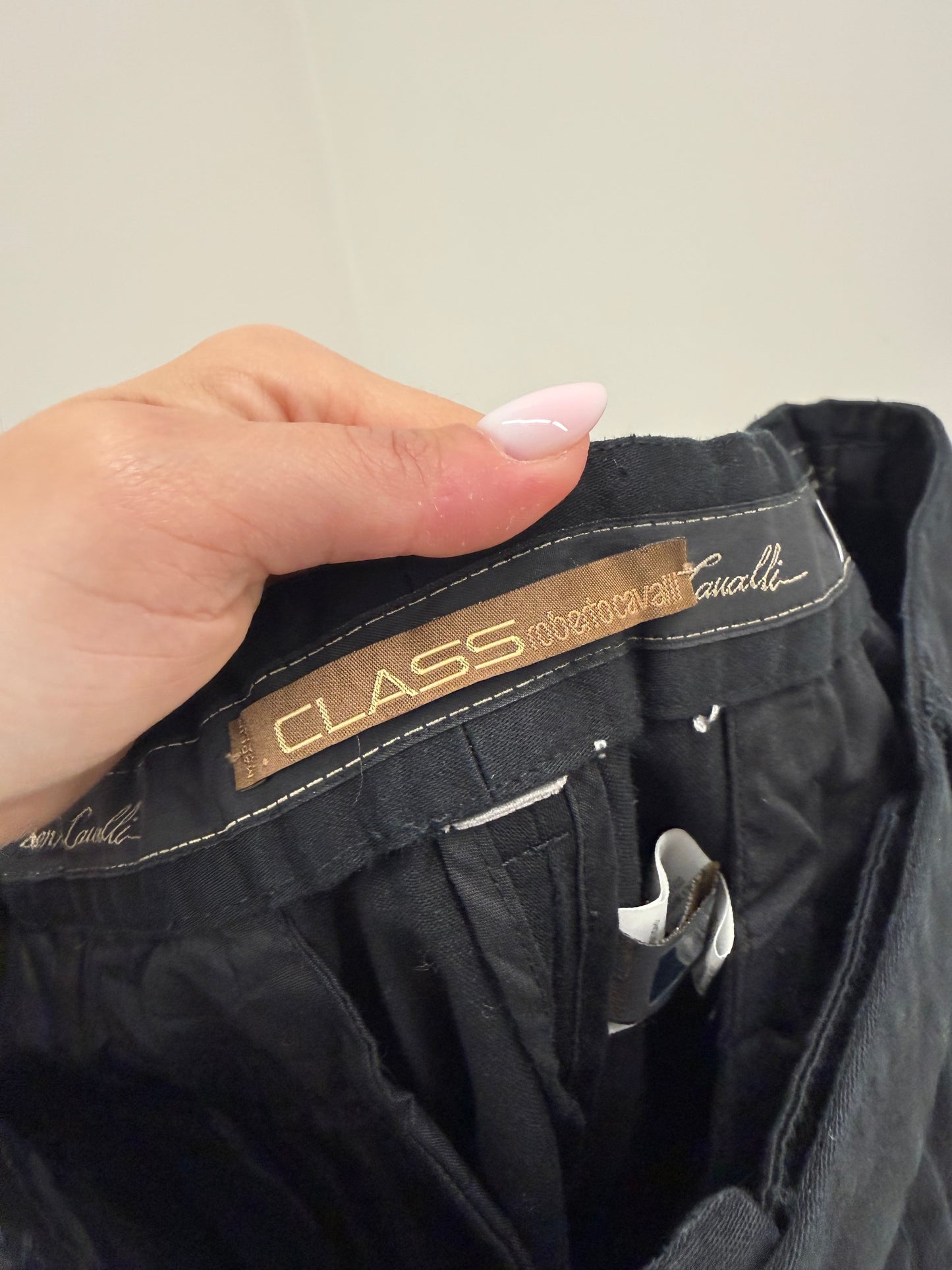 Pantaloni Roberto Cavalli chinos negri din bumbac premium