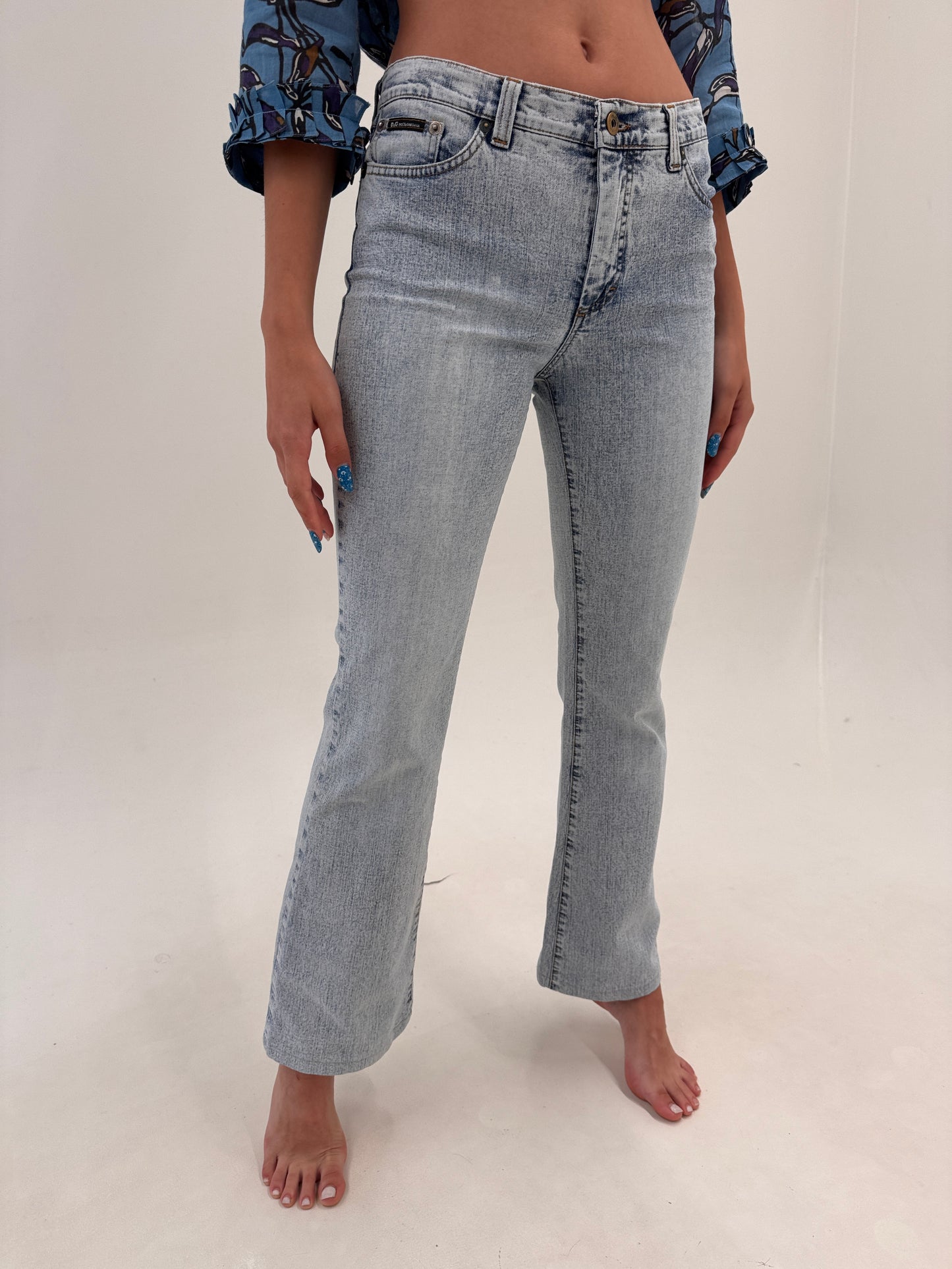 Jeans vintage Dolce&Gabbana de vară light wash evazat în croi super în trend