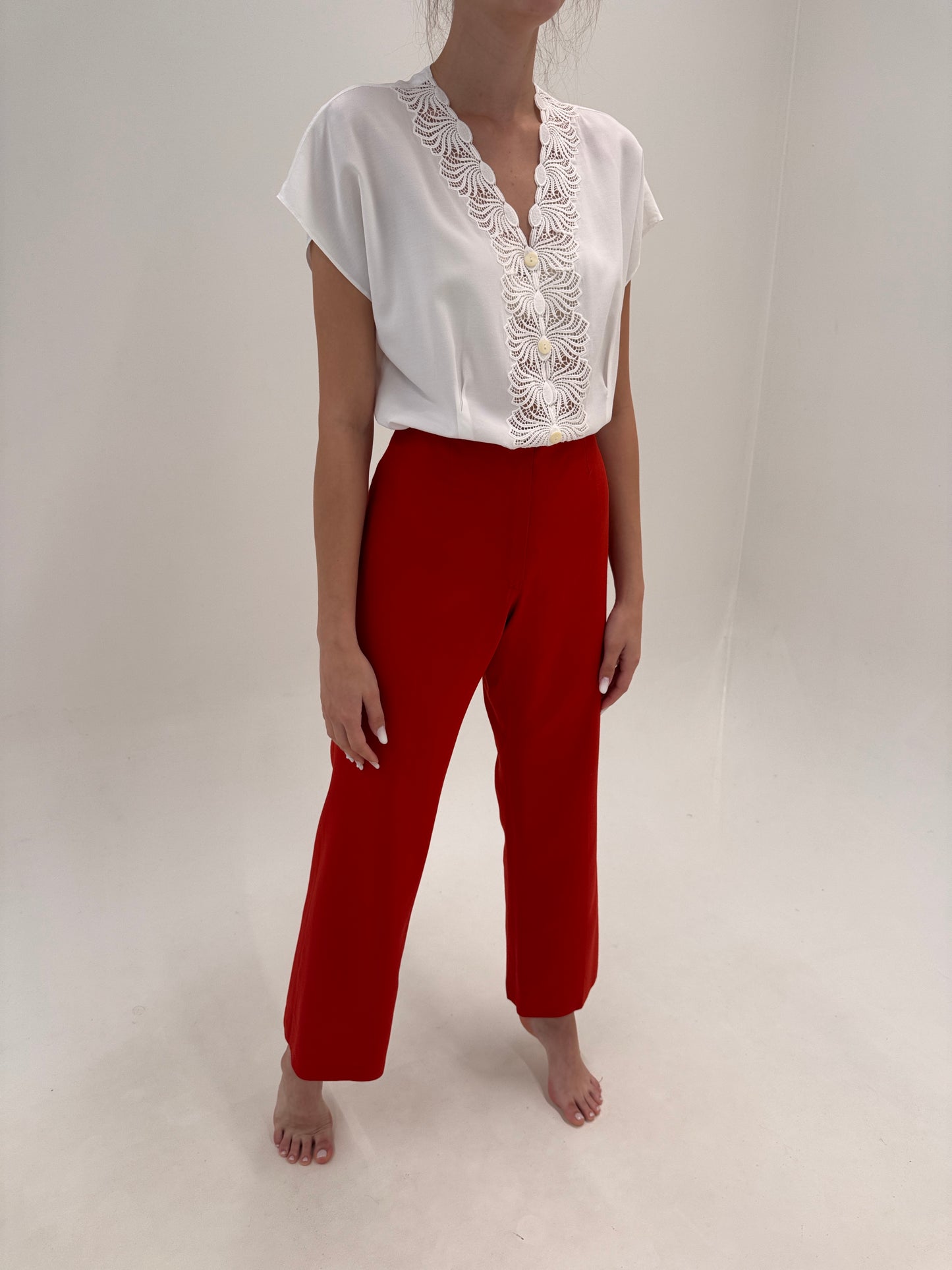 Pantaloni italienești premium brick red din pânză ușor satinata