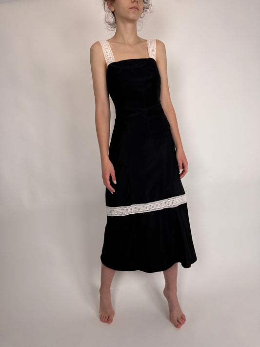 LBD vintage italian cu inserții din dantelă macrame