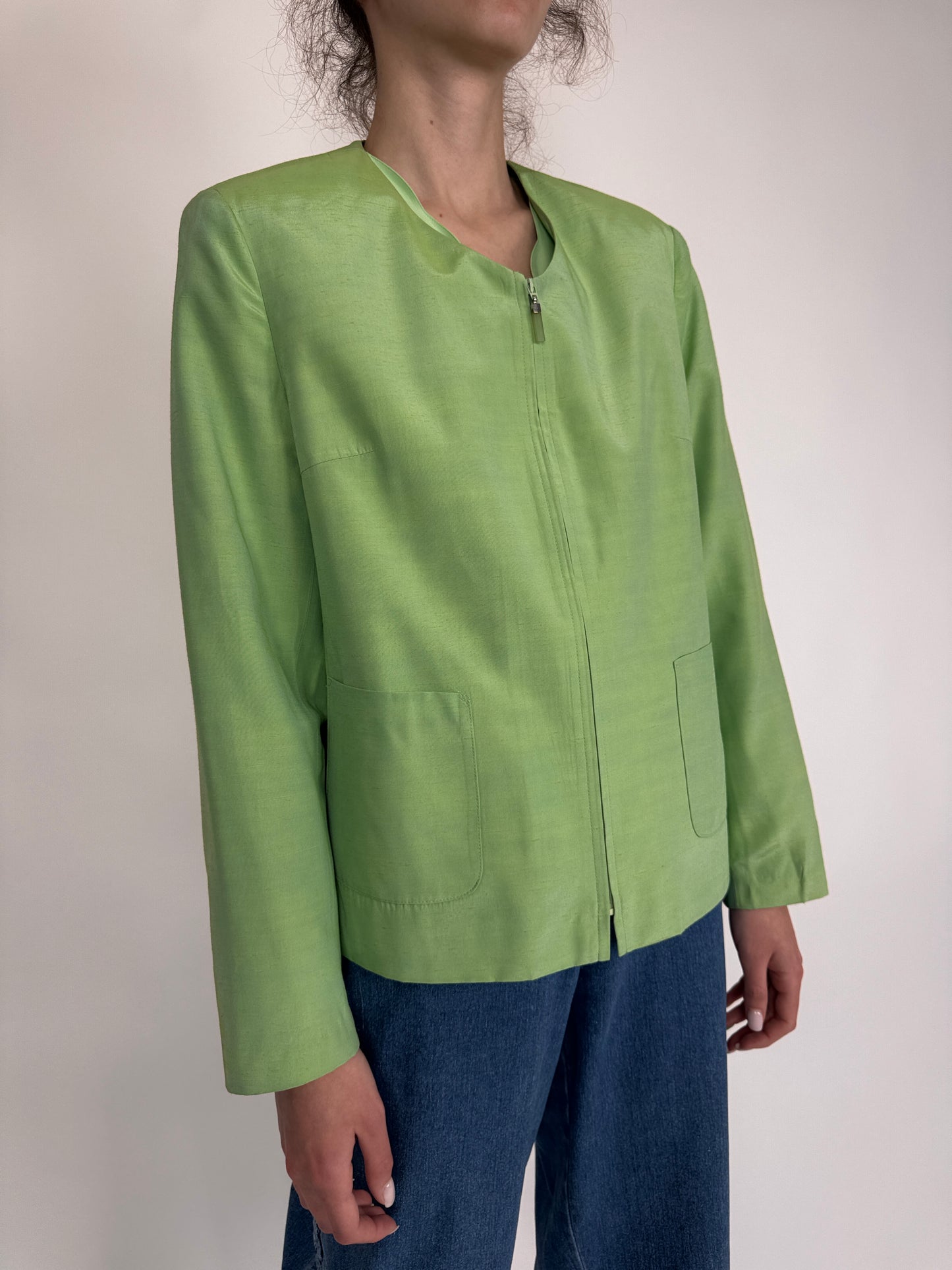 Sacou vintage verde crud din pânză extrafina în croi minimalist