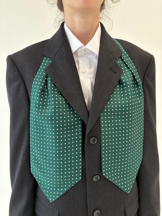 Ascot tie din mătase naturală forest green cu buline ivorie