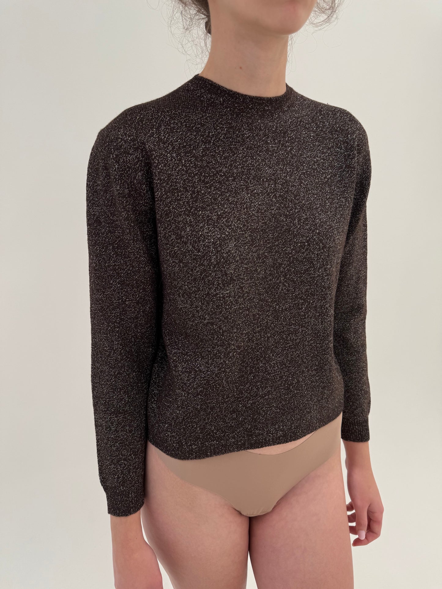 Pulover vintage prețios chocolate brown din lana extrafina cu lurex fin