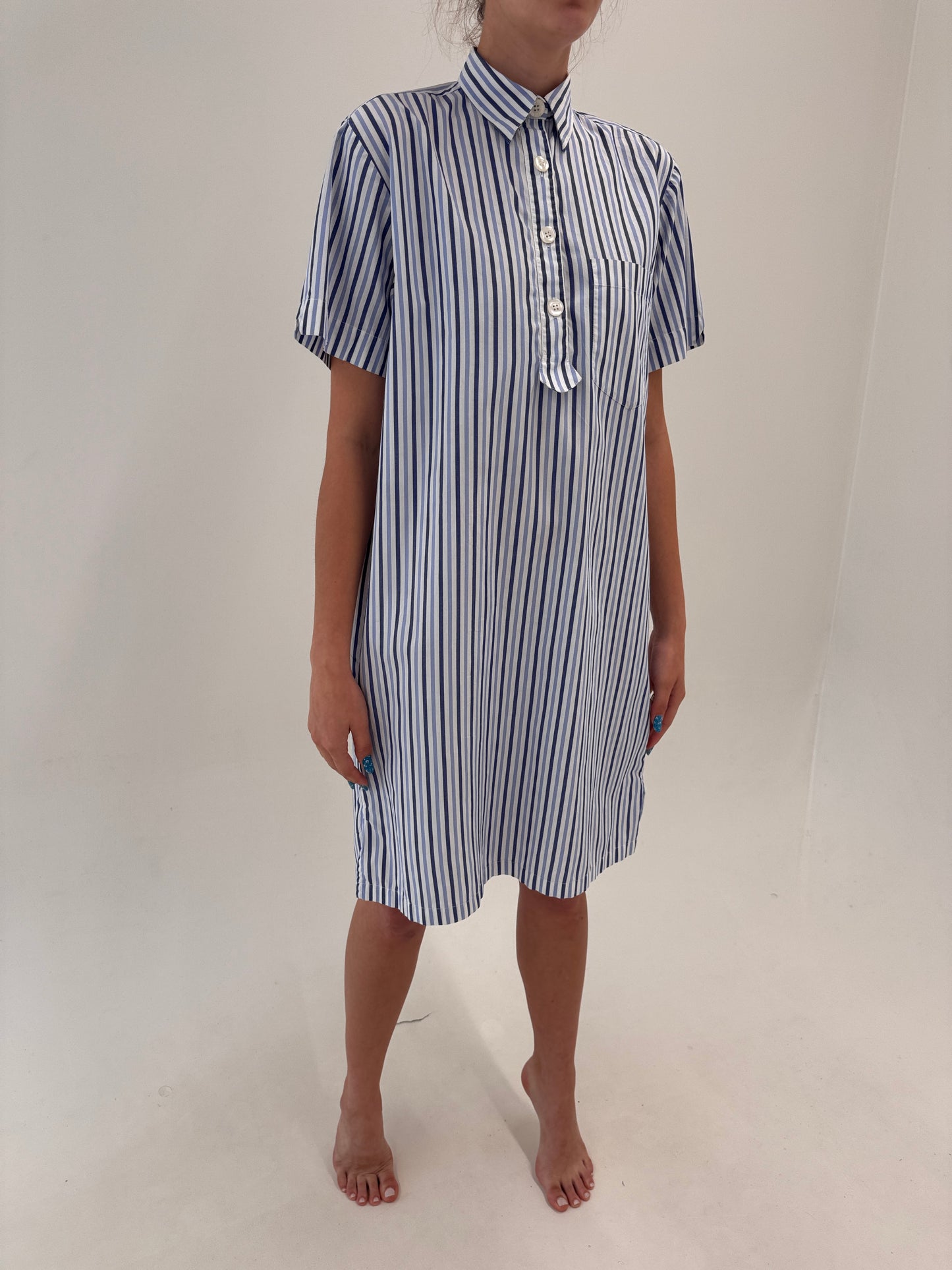 Rochia de designer italian în dungi din poplin excepțional de bumbac