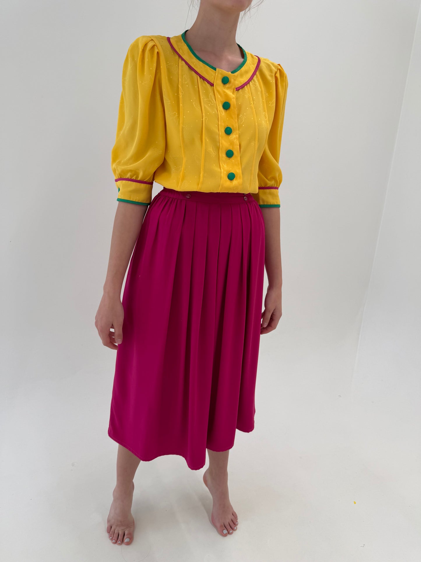 Fustă vintage fucsia italiana spre maxi ultra amplă cu buzunare