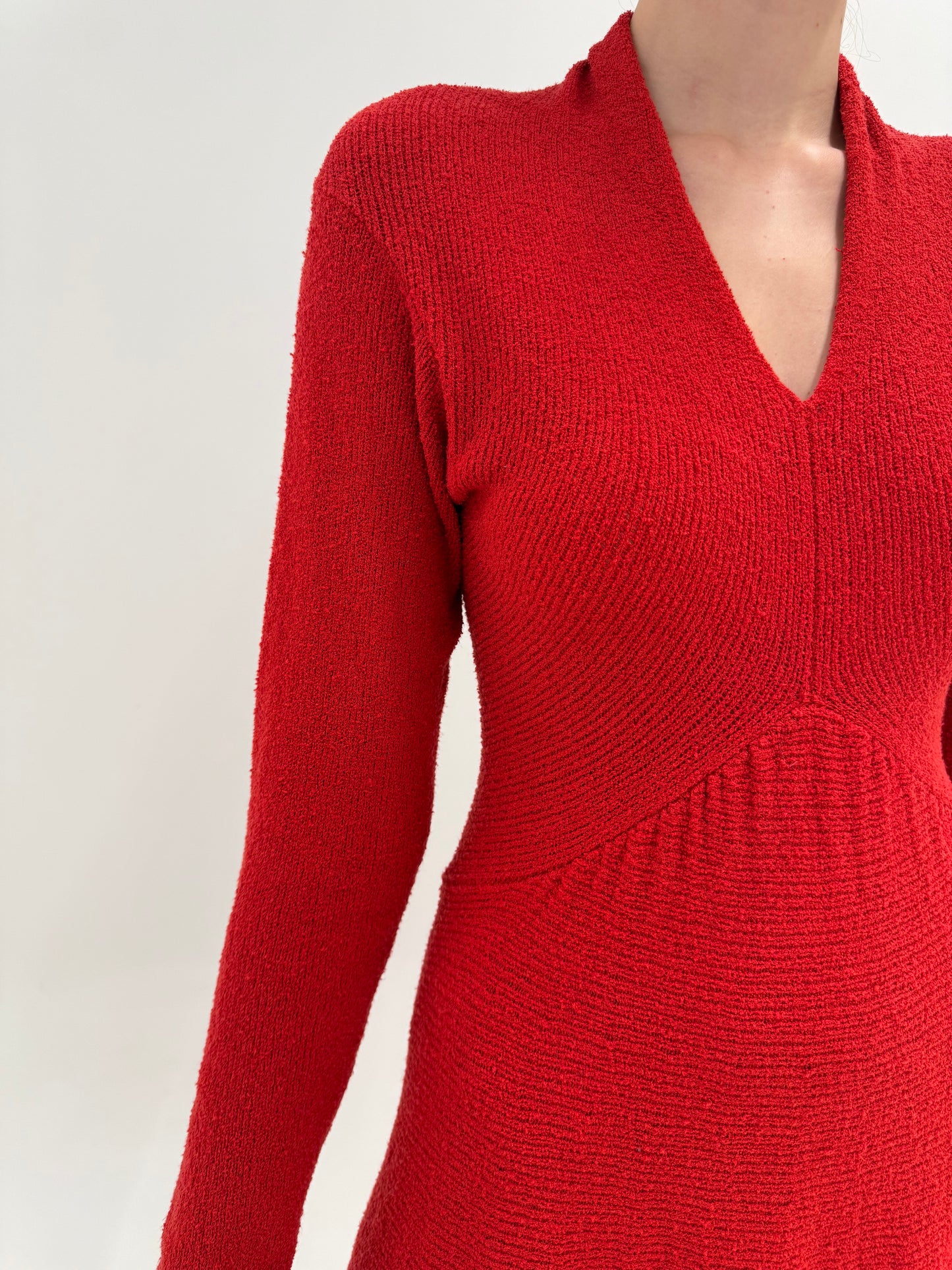 Rochie vintage maxi Cherry red din jerse greu natural in croi cambrat