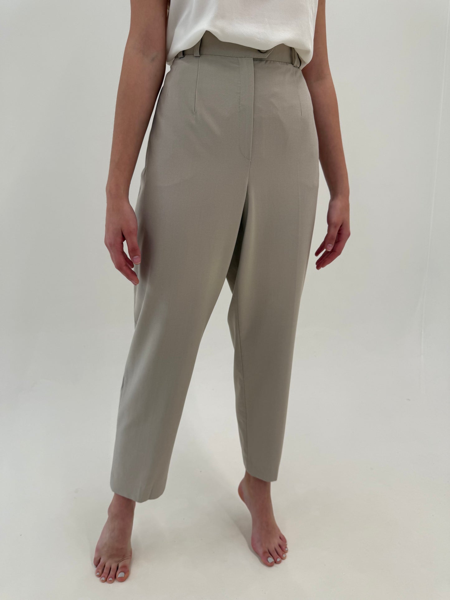 Pantaloni business sand nude din twill de bumbac ultra confort tall