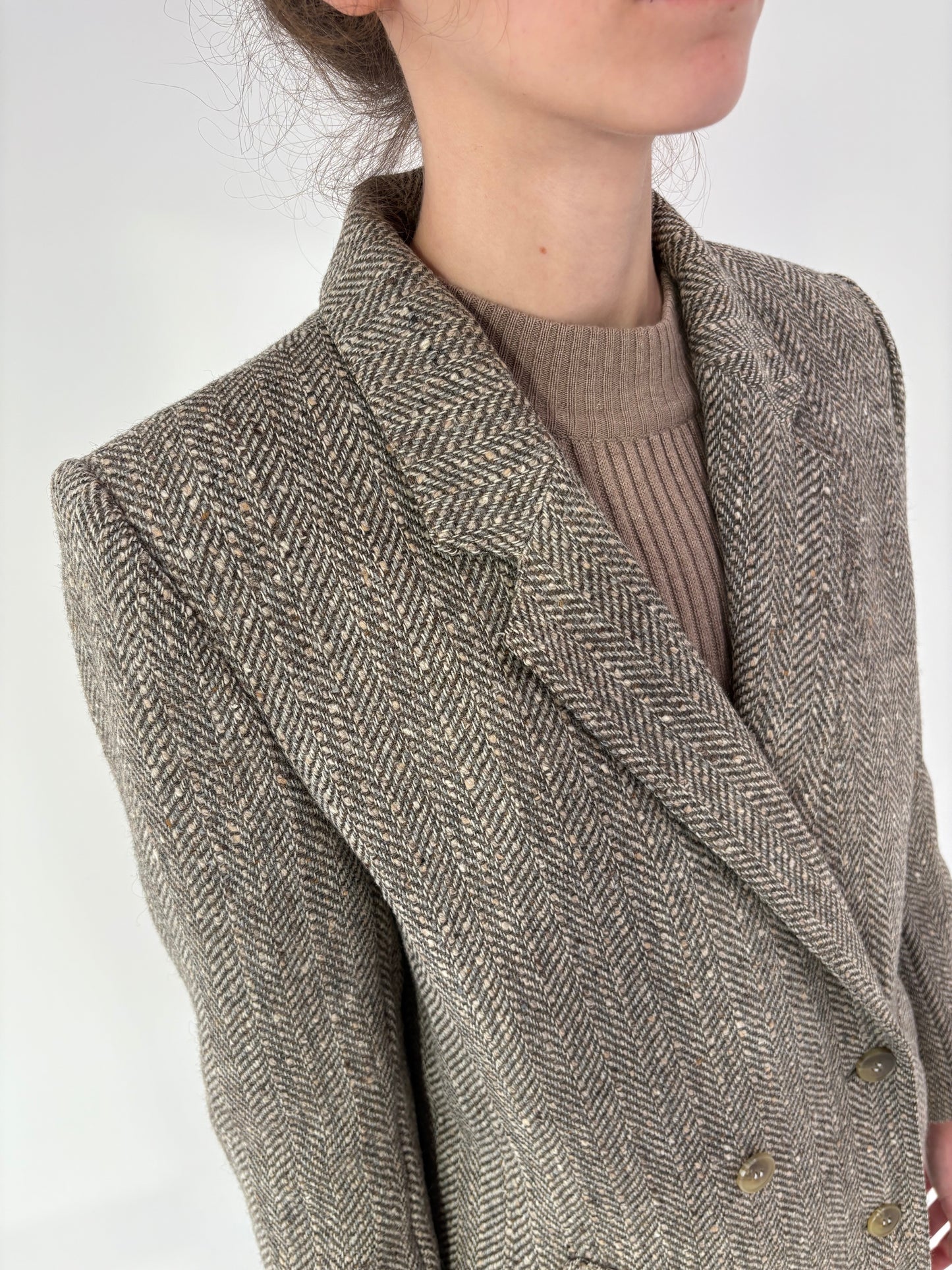 Sacou din British Herringbone tweed excepțional gros de lana în culori superbe