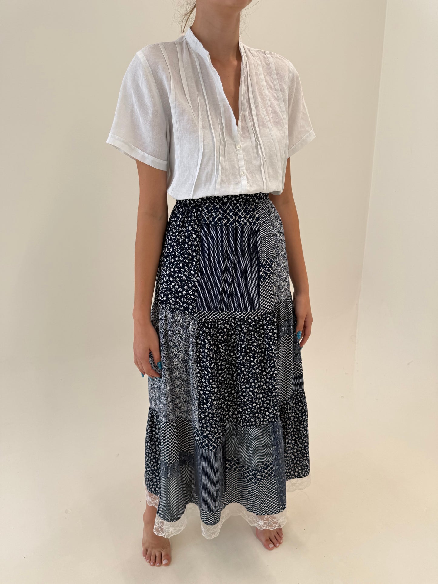 Fustă maxi vintage super vaporoasă cu talie ultra înaltă elastică Navy blue