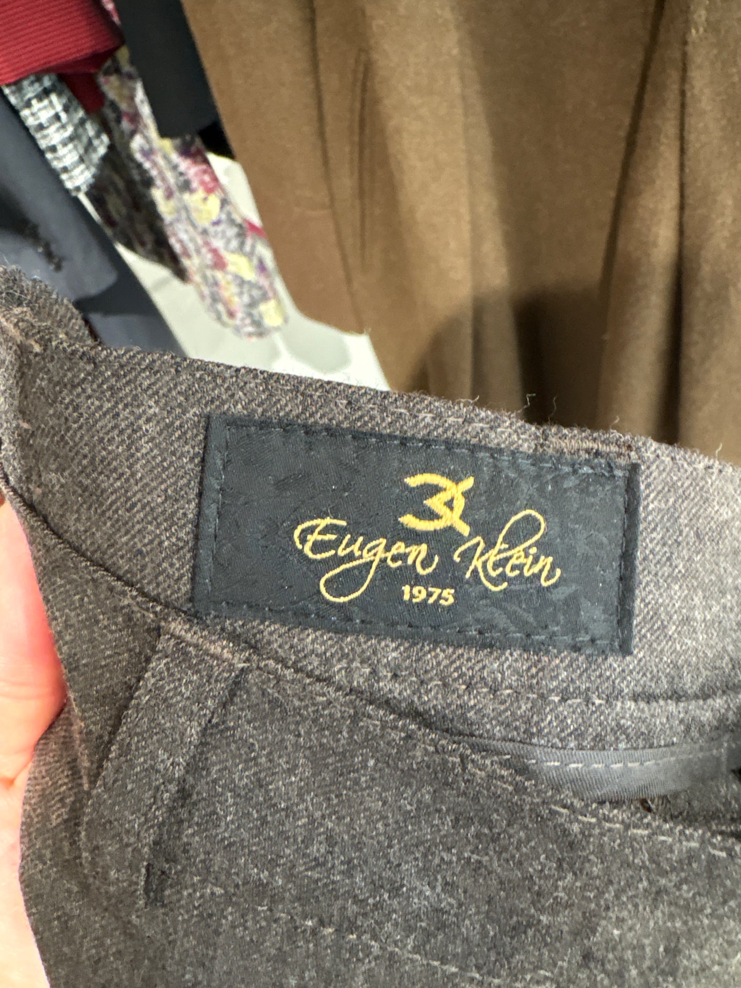 Pantaloni taupe brown din stofă plină de lana confort în croi clasic