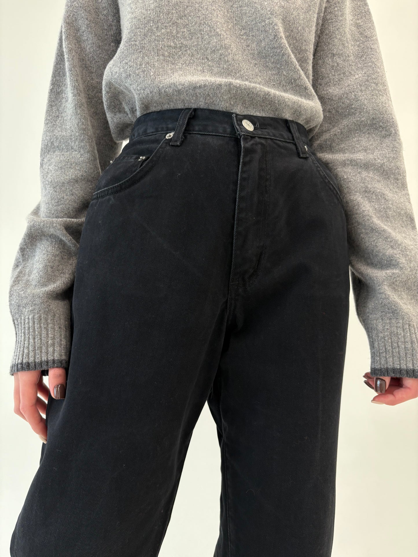 Jeans vintage mom fit petite dark wash cu talie ultra înaltă