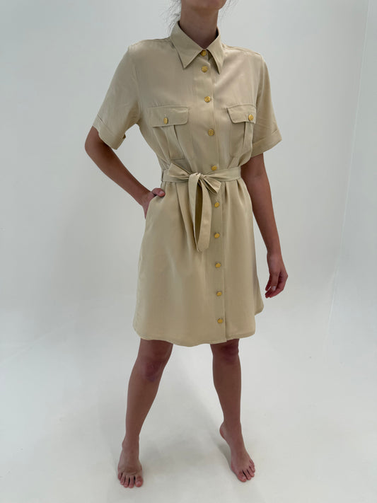 Rochie Safari din mătase naturală camel de brand luxury Elegance