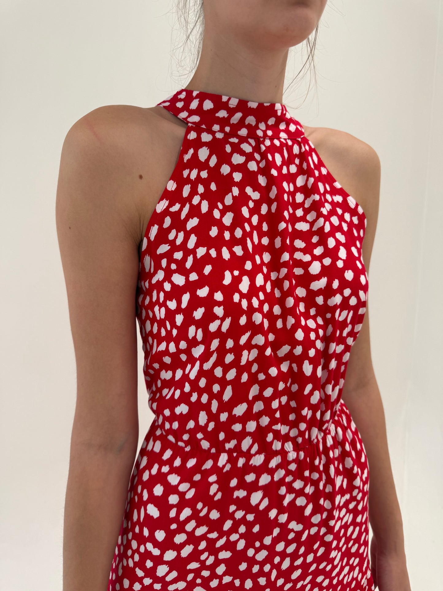 Rochie maxi tall cherry red în croi deosebit vaporoasă