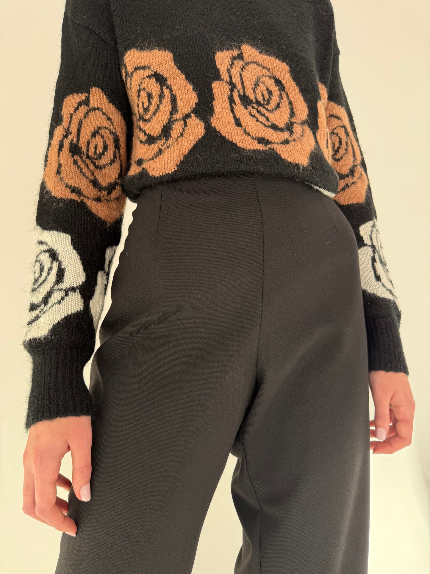 Pantaloni negri italienești din lana extrafina confort cu talie înaltă mom fit