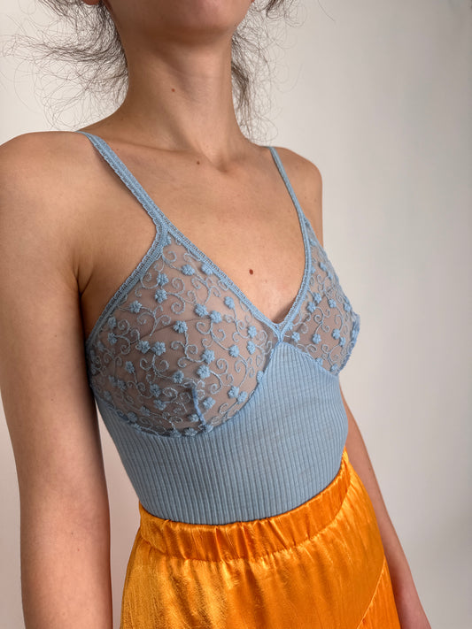 Top cambrat italian baby blue din lana merino extrafina