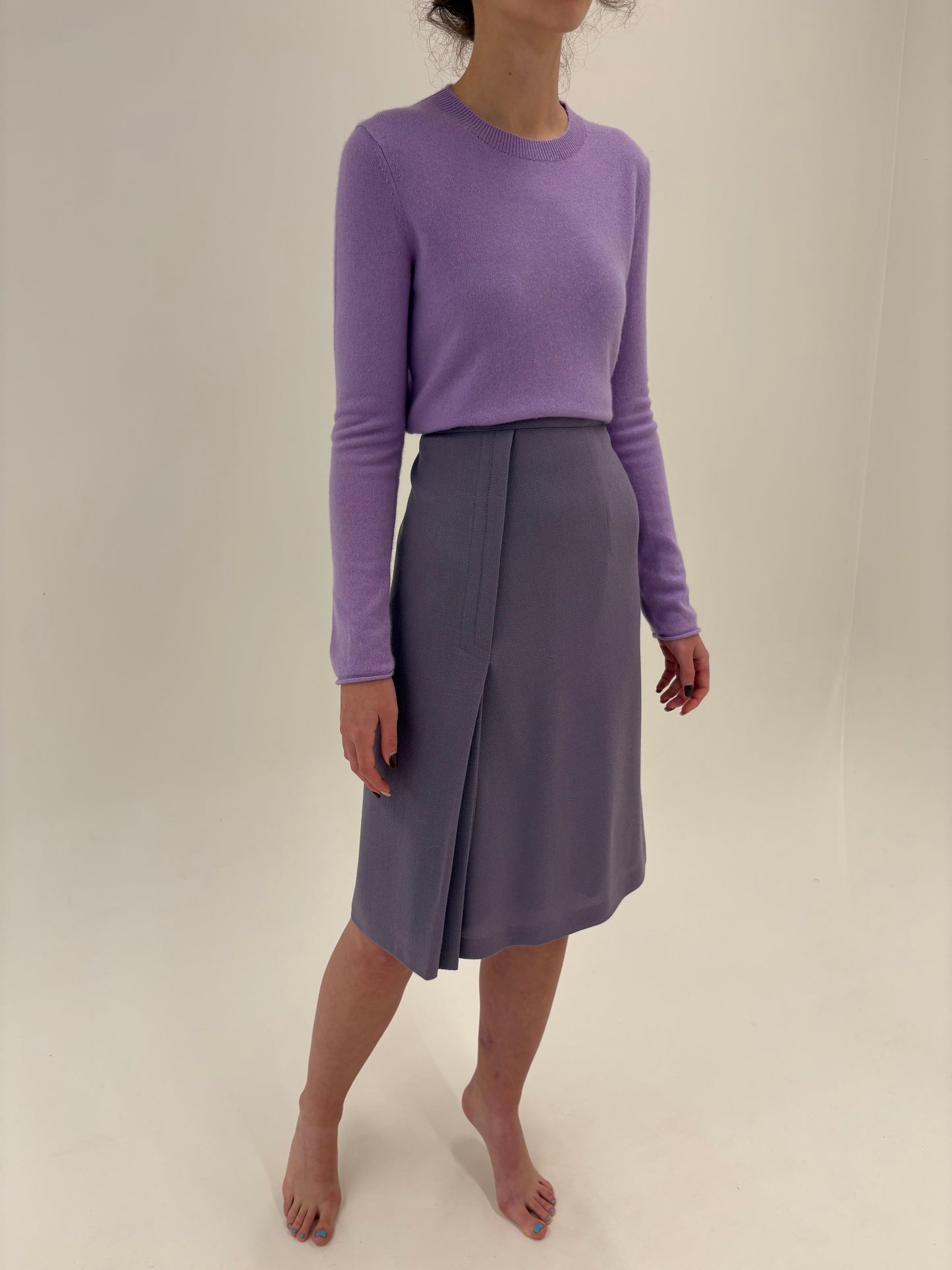 Set old vintage couture anii 70 din creppe de lana extrafina dusty lavender