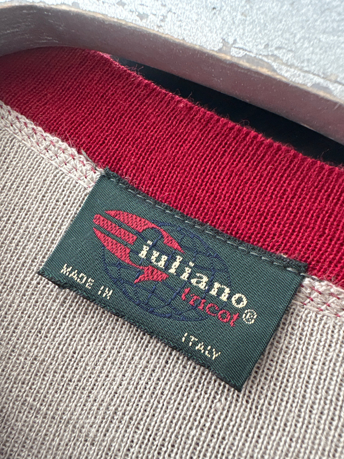 Set vintage în stil Chanel din lana extrafina și bumbac grej cu brick red